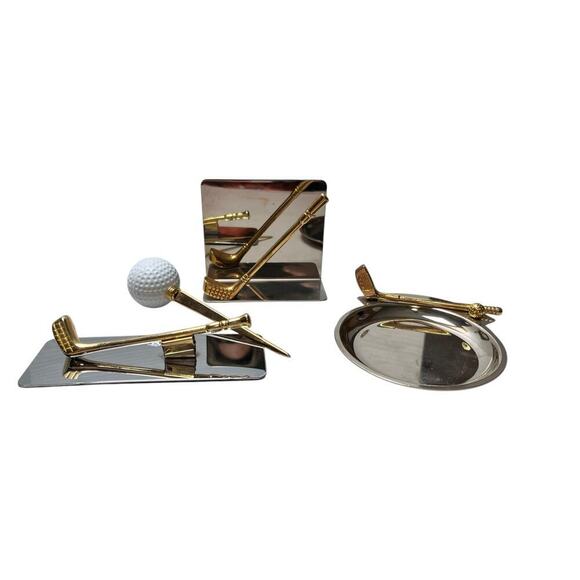Vintage Golf Desk Set Paperweight Memo Holder Trinket Tray and Letter Opener - Picture 2 of 6